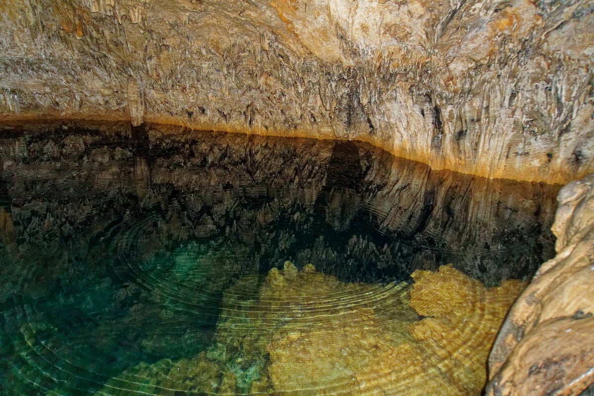 Anahulu cave, the underground swimming pool, Tonga island.