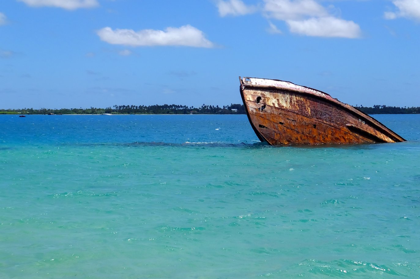 Shipwreck off the coast of Pangaimotu island in Tonga